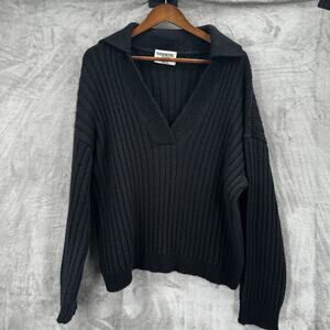 Essential Antwerp Sweater Womens Large Black Ribbed Minimalist Capsule Mohair